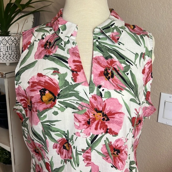 TAHARI Women’s Size 14 Linen Blend Floral Fit & Flare Sleeveless Midi Dress - Picture 2 of 15